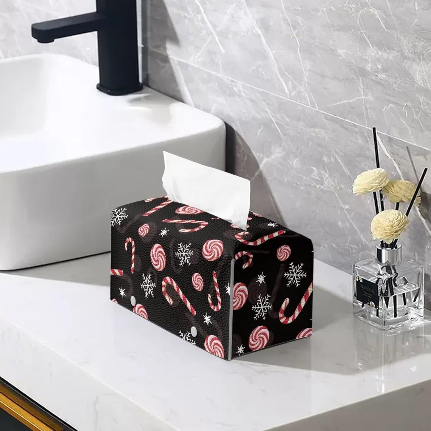 Christmas Tissue Box Cover Rectangle Snowflake Decor Tissue Box Cute Tissue Holder with Large Capacity for Home Bathroom Kitchen