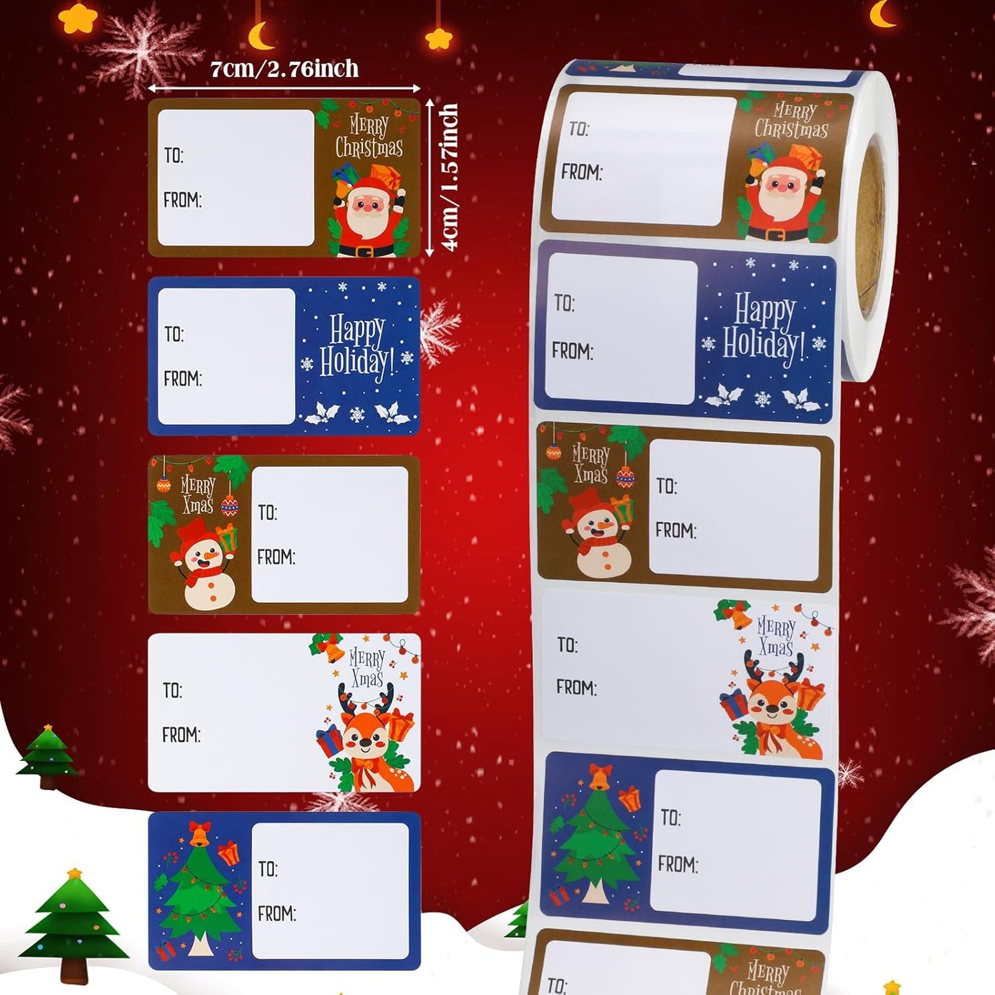 Outus 500 Pieces Christmas Tags Self Adhesive Gift Tags for Xmas Presents Christmas Name Labels Stickers for Wrapping Paper Festival Birthday Holiday Decor(Modern Style,2.76 x 1.57 Inch)