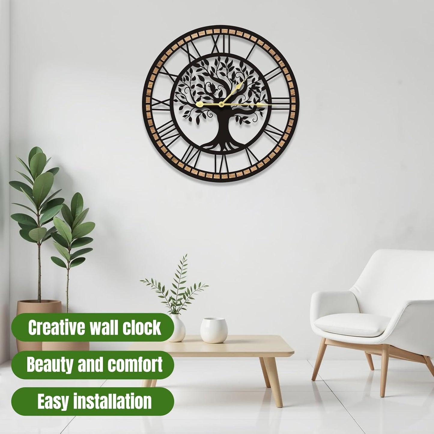 Wall Clocks for Living Room Decor - Tree of Life Big Wall Clock, Quiet and No Ticking Suitable for Wall Decor, Living Room Decoration, Kitchen Decoration (24 in)