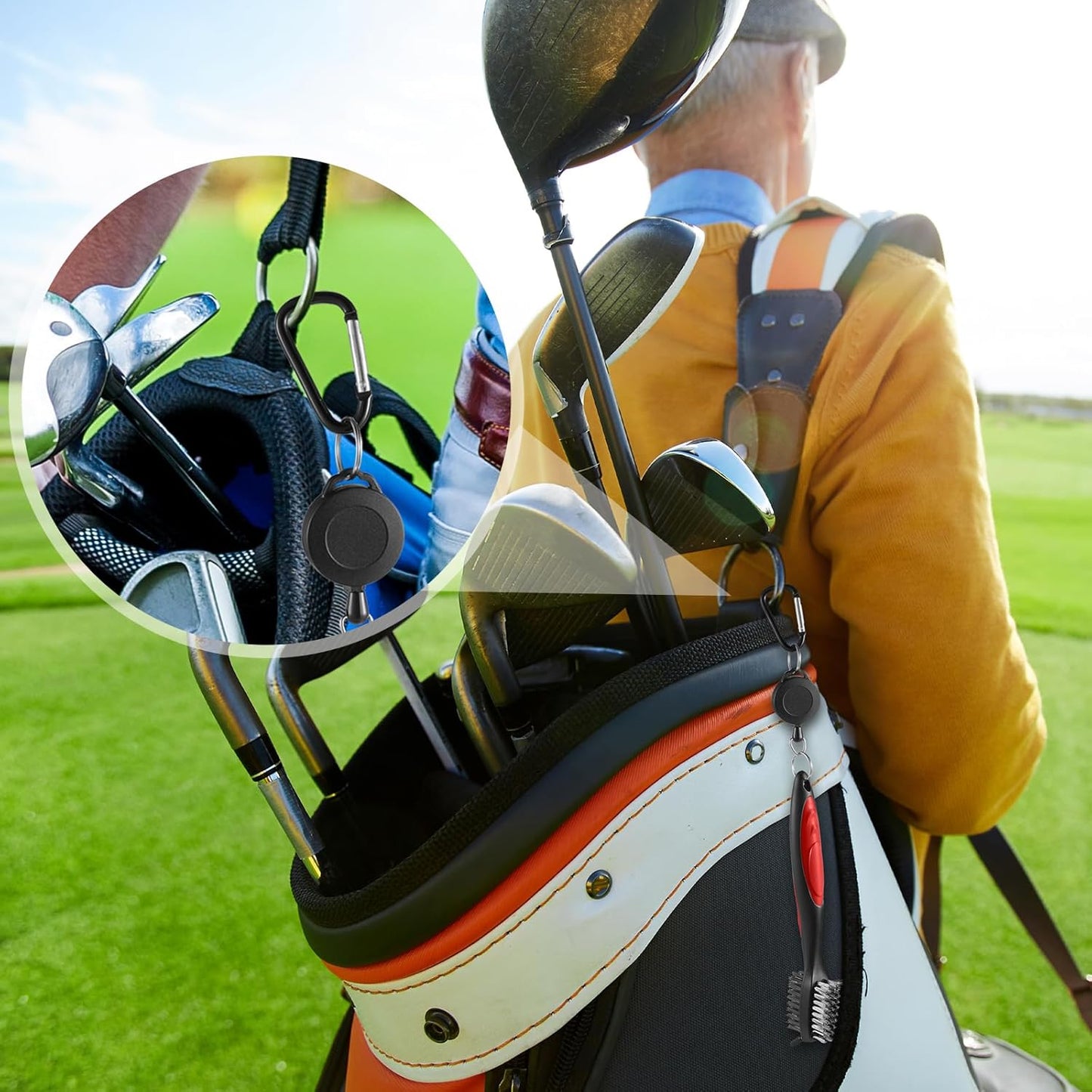 Skylety 3 Pieces Golf Club Groove Sharpener Retractable Brush and 6-Head Groove Sharpener Re-Grooving Tool and Cleaner for All Golf Irons Pitching, Sand, Lob, Approach Wedges, Utility Clubs (Red)