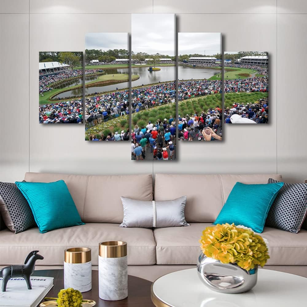 American Golf Course Canvas Print Art TPC Sawgrass Golf Course Pictures Home Decor Wall Art for Living Room Bedroom Office Wall Decorations 5 Panel Poster Painting Framed Ready to Hang - 60"W x 40"H