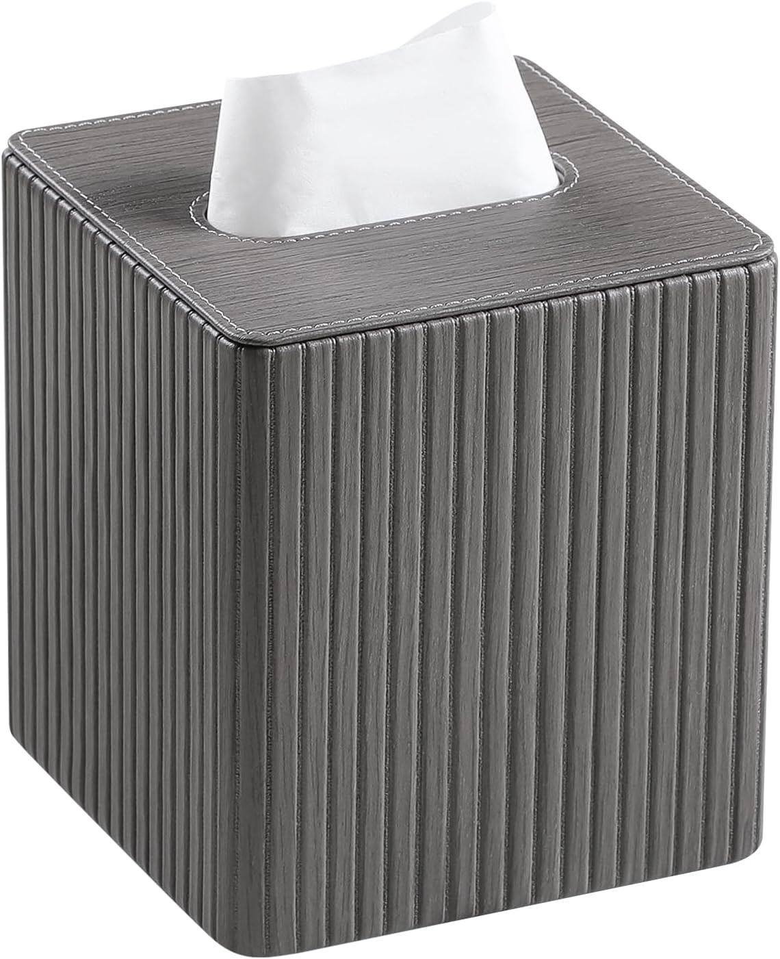 PU Leather Tissue Box Cover Square Tissue Box Holder with Magnetic Closure (Slate Grey)