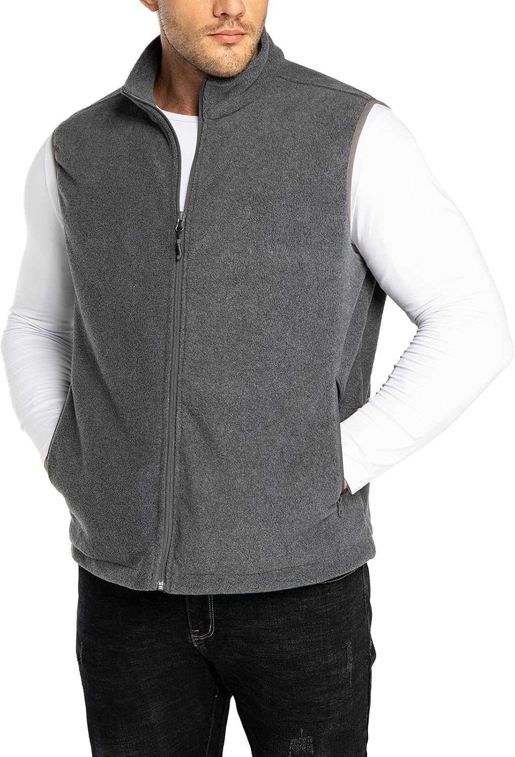 33,000ft Men's Fleece Vest, Lightweight Warm Zip Up Polar Vests Outerwear with Zipper Pockets, Sleeveless Jacket for Winter