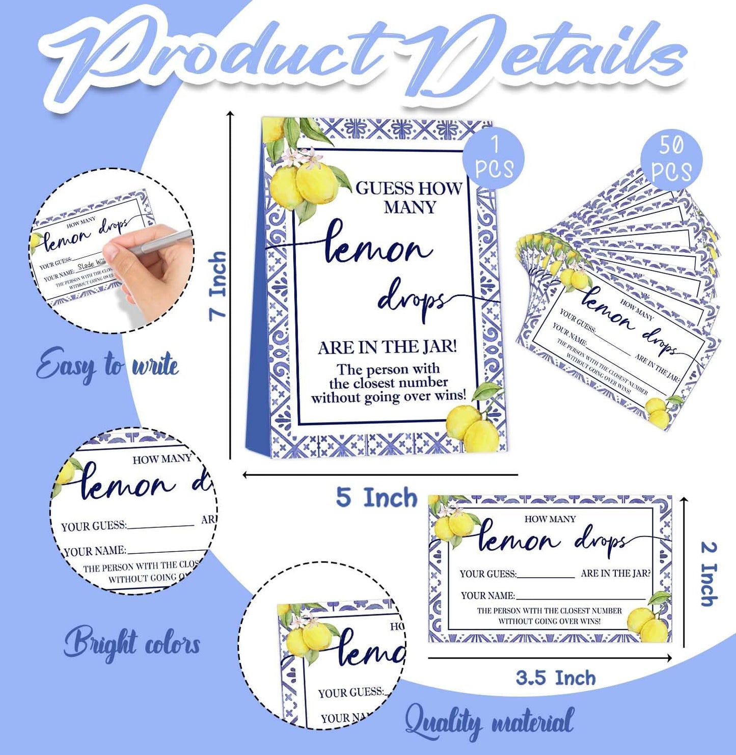 Lemon Baby Shower Games, Guess How Many Card, Lemon Baby Shower Decorations, Party Games & Activities, 50 Cards and Sign