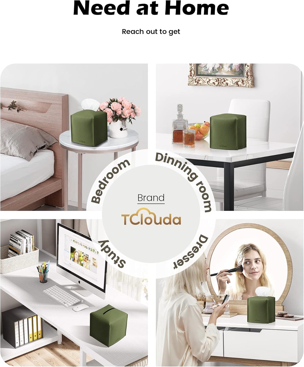 Tissue Box Cover for PU Leather, Modern Simple Solid Color Holder Square Tissue Bag, Ideal for Bathrooms,Office,Car,Nightstand,Outdoor Tent,Dining Table,5"X5"X5", Single Green