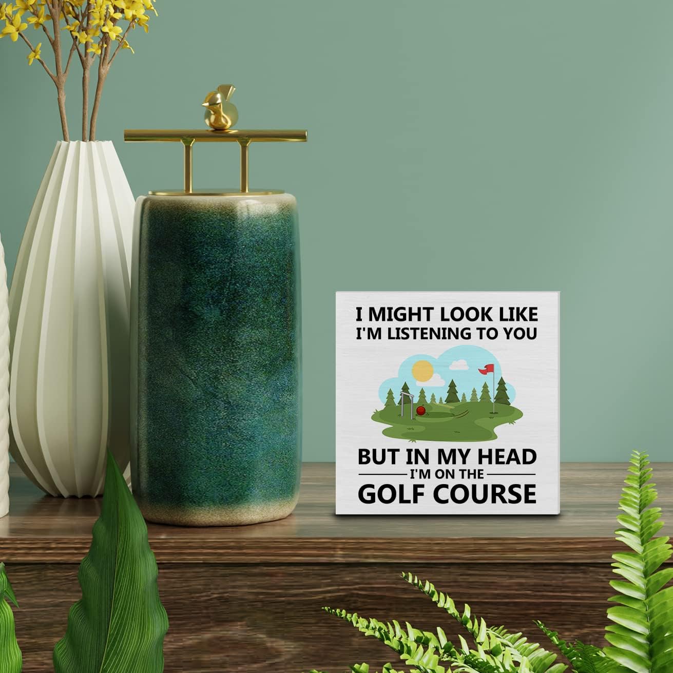 I'm on the Golf Course Wood Box Sign Decor Desk Sign Golfing Wooden Box Block Sign Rustic Home Office Shelf Wall Decoration Gift for Golf Lover