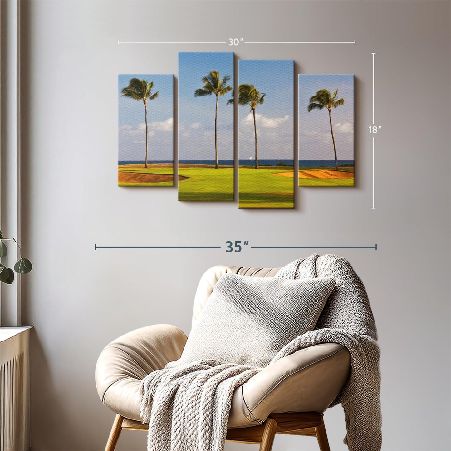Elephant Stock Hawaiian Golf Course Wall Art - Horizontal Canvas - 4-Piece Living Room Wall Decor - Photography Sports Canvas Print - Green and Yellow Decor for Wall - 30" X 18"