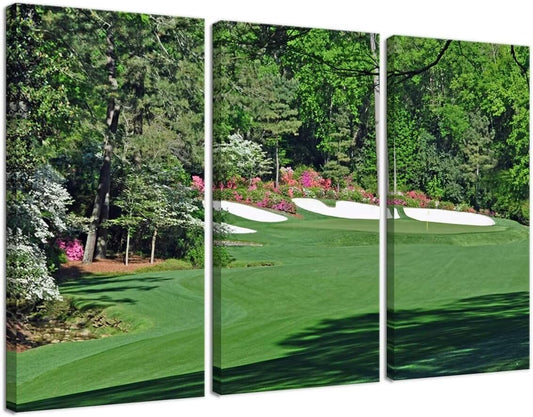 Augusta National Golf Course Wall Art Pictures - Augusta Golf Course Wall Decor for Living Room Bedroom Bathroom Home Decorations Golf Posters Canvas Prints Framed Ready to Hang(20''W x 40''H x3)