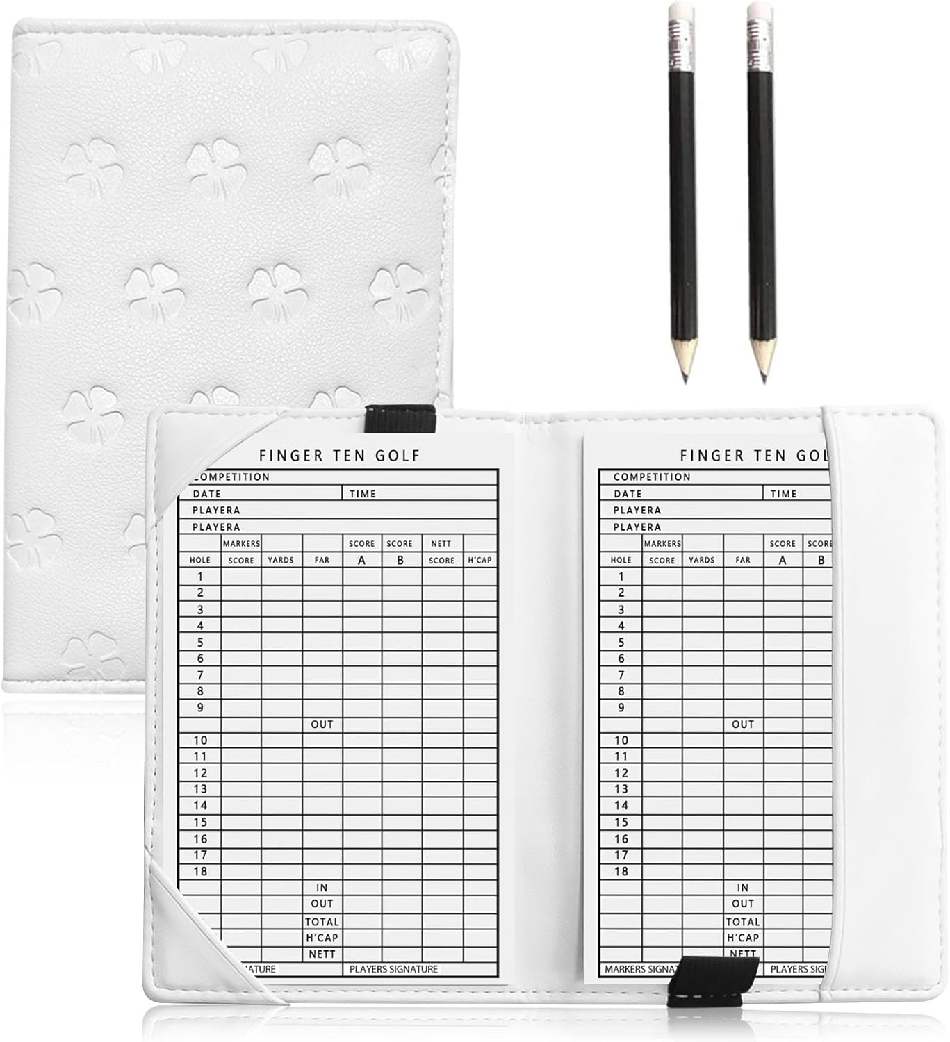 FINGER TEN Golf Scorecard Holder with 2 Free Pencils Value Pack, Premium Leather Yardage Books Cover Weatherproof, Lightweight Portable Score Tracking Accessories for Men Women