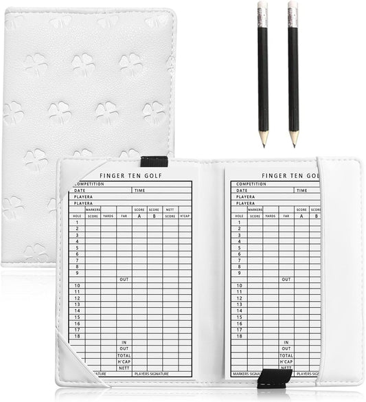 FINGER TEN Golf Scorecard Holder with 2 Free Pencils Value Pack, Premium Leather Yardage Books Cover Weatherproof, Lightweight Portable Score Tracking Accessories for Men Women
