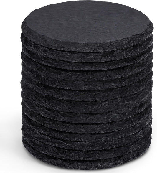 13 Pieces Slate Drink Coasters, GOH DODD 4 Inch Black Coasters Stone Coaster Set, Laser Engraving Blanks with Anti-Scratch Bottom for Home Office Bar Outdoor Housewarming Gifts Wedding Party, Round