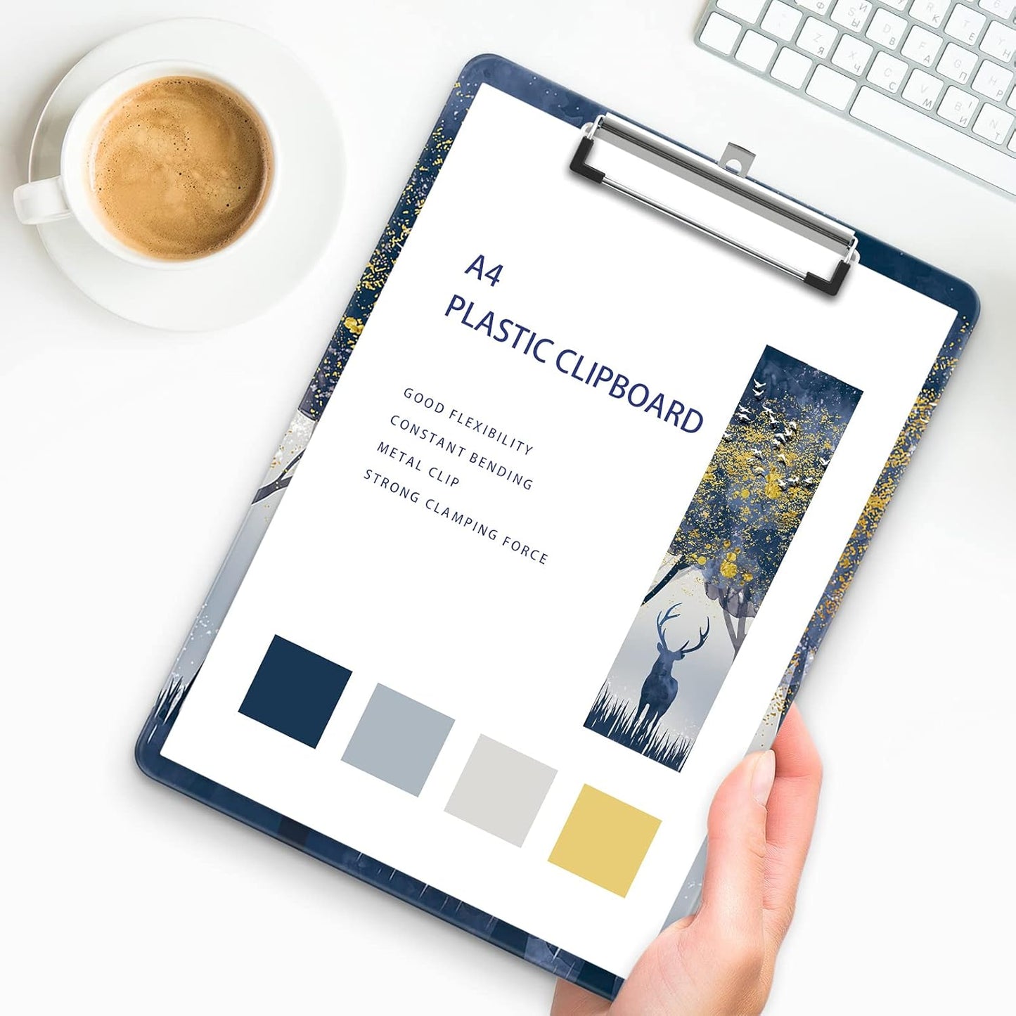 Plastic A4 Clipboards, Cute Clip Board Stardard Letter Size 9 x 12.5 in, Office Decorative for Students Women Men and Kids, Jungle Deer