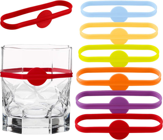 Outus 24 Pieces Drink Markers Glass Cup Wine Glass Bottle Strip Tag Marker Bands Silicone Drink Charms Mugs Tags for Cups Identifiers Cocktail Party Solution for Guest
