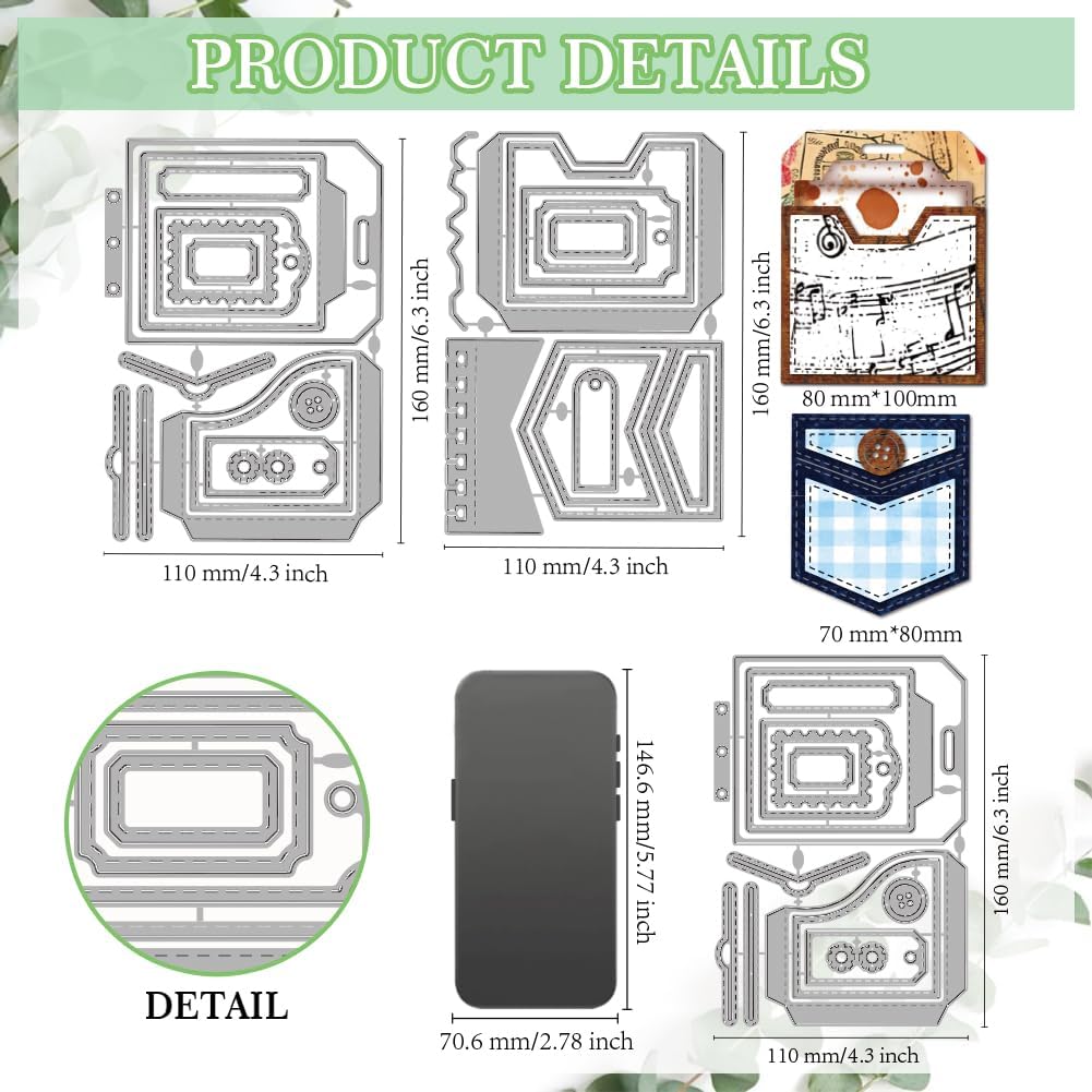 MAYJOYDIY Label Pocket Cutting Dies Stitched Slots Pocket Die Cut Set Card Making Slot Envelope Frame Cut Die for DIY Scrapbooking Journal Embossing Paper Craft Decor