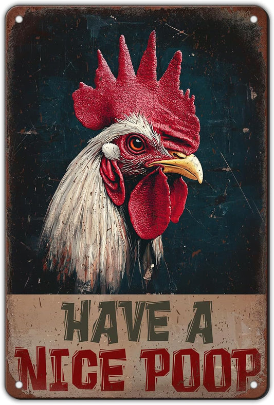 Vintage Chickens Have A Nice Poop Metal Tin Sign 12x8 Inch Chicken Funny Metal Poster Funny Chicken Tin Sign Home Kitchen Garden Bar Pub Restaurant Bathroom Are Wall Decor