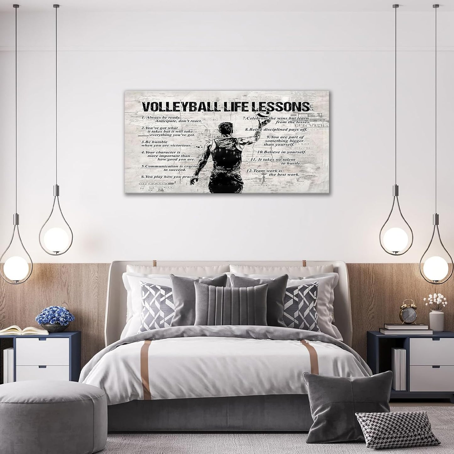 Volleyball Sports Wall Art for Living Room Large Size Volleyball Life Lessons Wall Decor Volleyball Sign Retro Canvas Prints Inspirational Pictures Painting Artwork Home Decoration Bedroom 60"X30"
