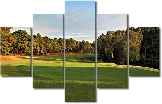 5 Piece Green Golf Course and Nature Landscape Wall Art Canvas Paintings for Living Room Bedroom Wall Decoration Modern Contemporary Pictures Home Decor Set Wooden Framed Ready to Hang - 60"W x 40"H