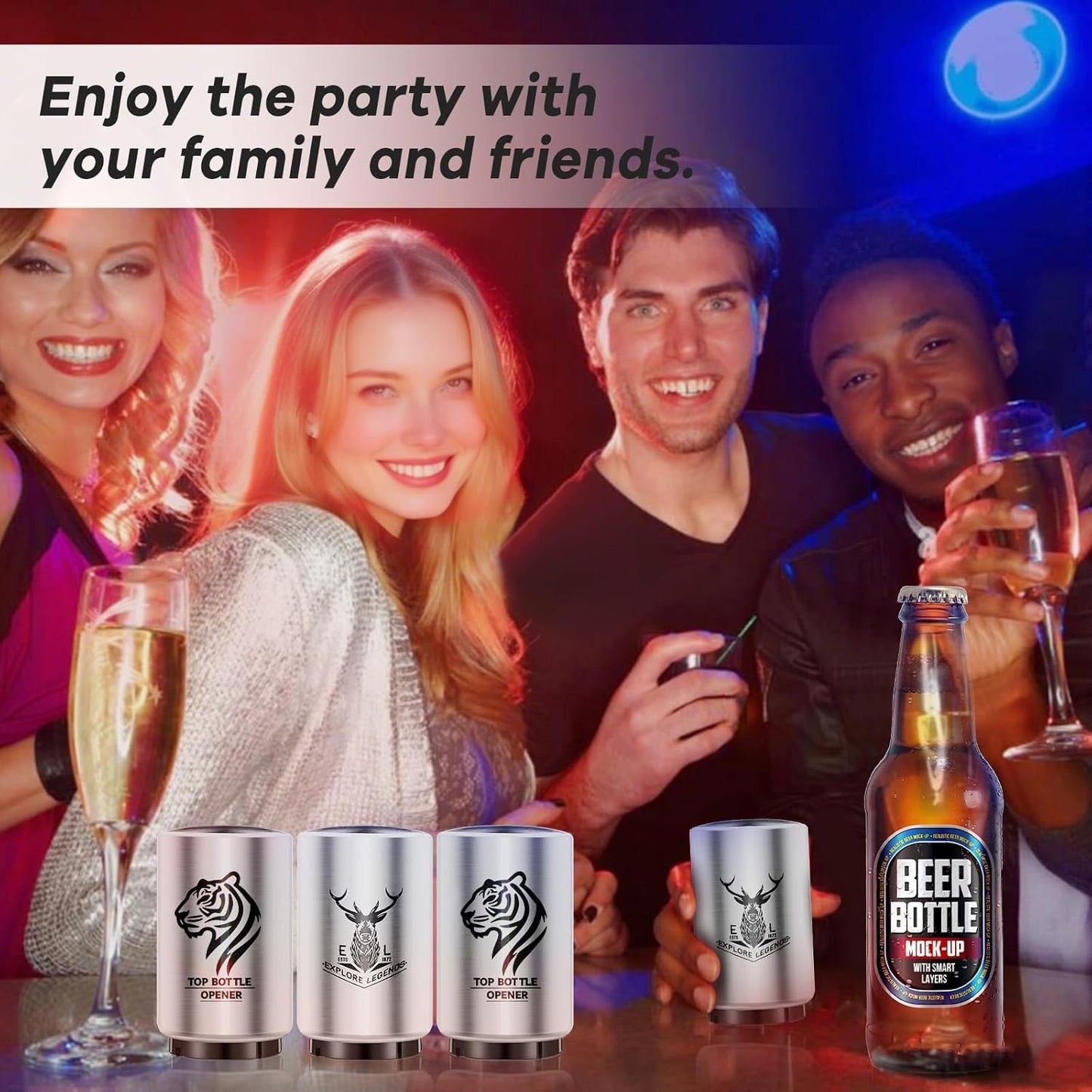 2PCS Automatic Beer Bottle Opener with Magnetic Cap Catcher, Pop The Top Stainless Steel Bottle Cap Mover Handed Lid Opening Spring Loaded Push&Pop for Kitchen Bar Home Restaurant Utensils Beer Gift