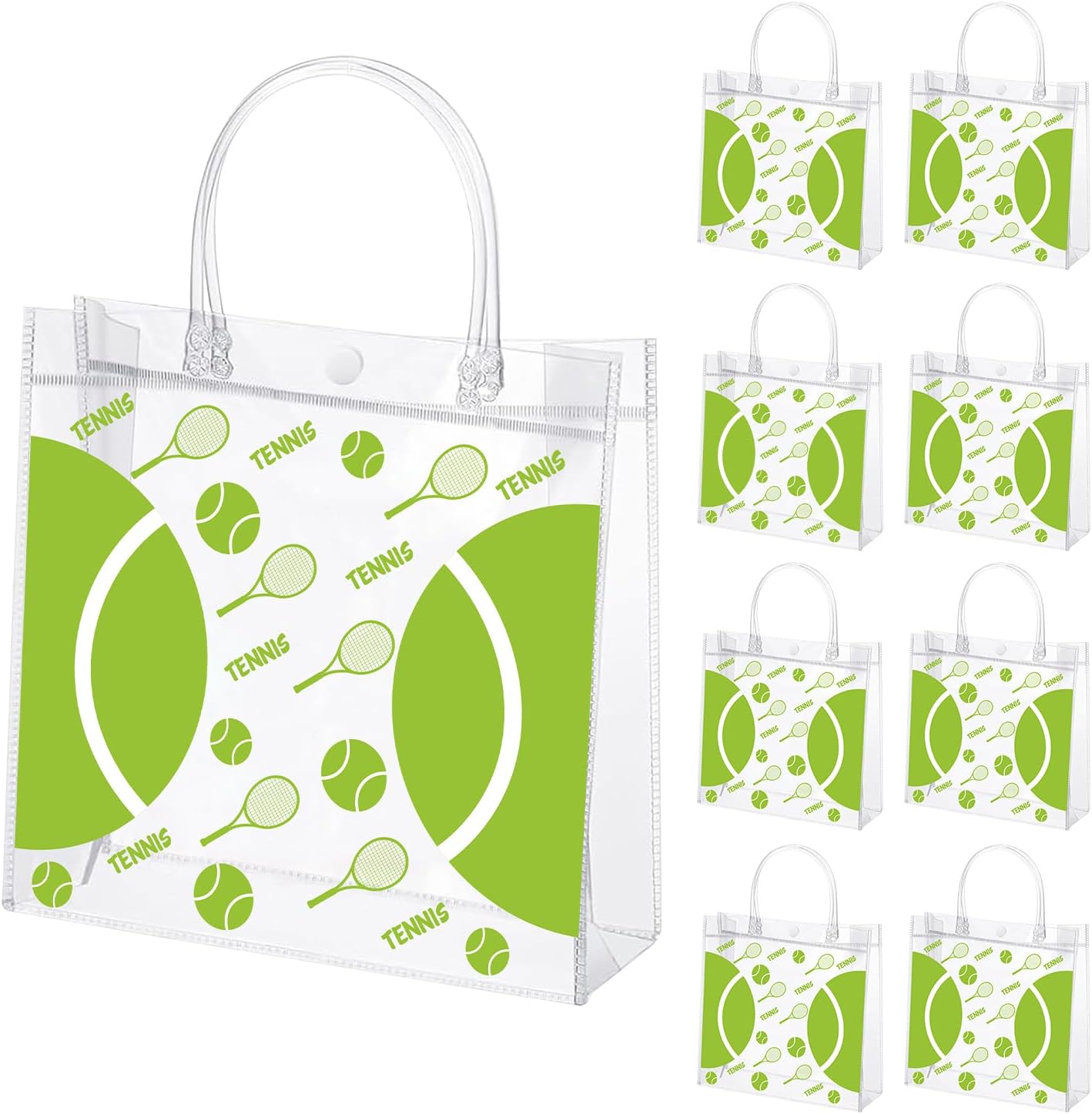 24 Pieces Tennis Clear PVC Gift Bag with Handles Tennis Transparent Treat Goodie Bags 8 x 8 x 3.2Inch Sport Theme Party Favor Bag for Birthday Holiday Sports Team (tennis)