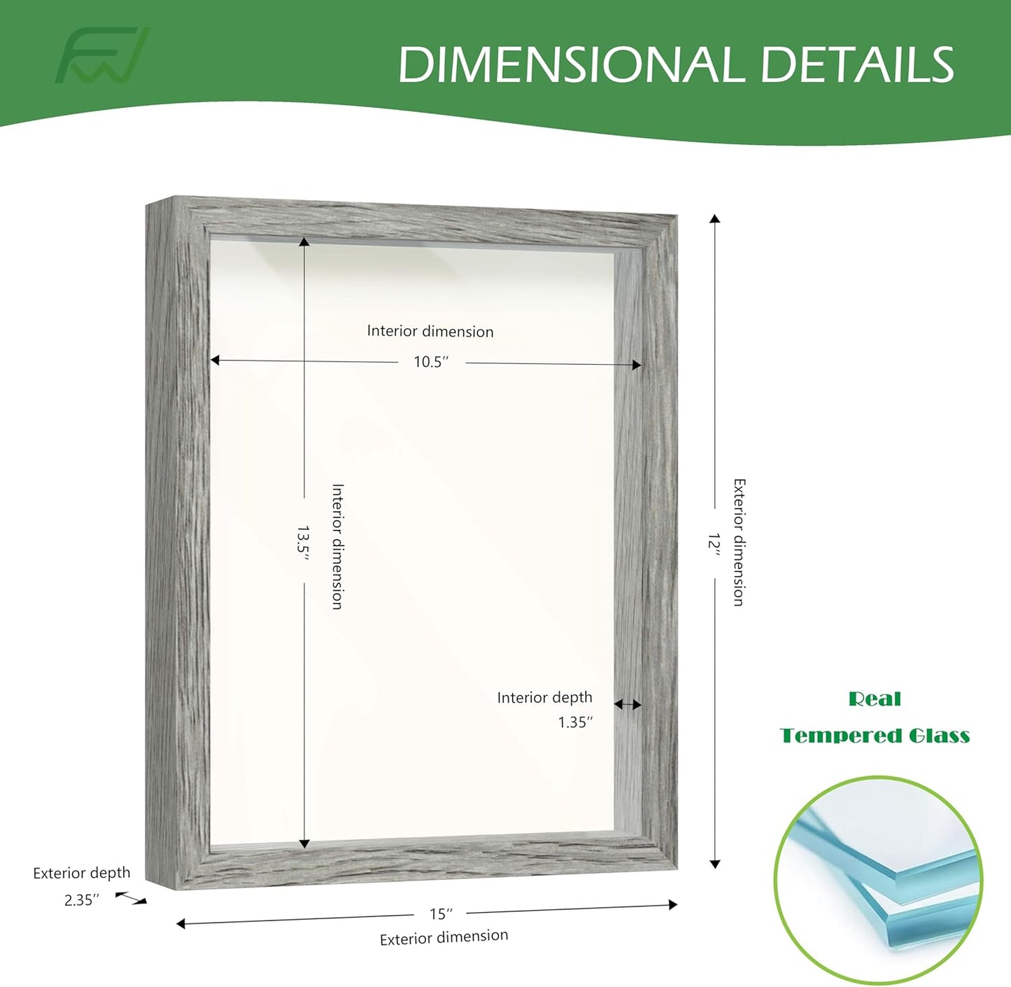 FrameWorks 11x14 Driftwood Wooden Shadow Box Frame – Soft Felt Back, Tempered Glass, and Included Elegant White Ball Push Pins