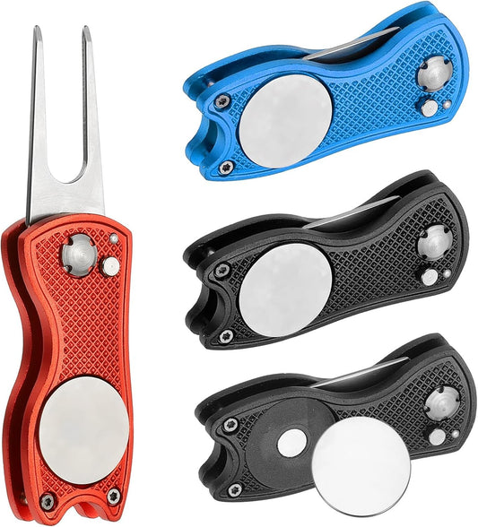 PATIKIL Golf Divot Repair Tool Foldable Metal Golf Green Divot Tool with Magnetic Ball Marker & Stainless Steel Fork
