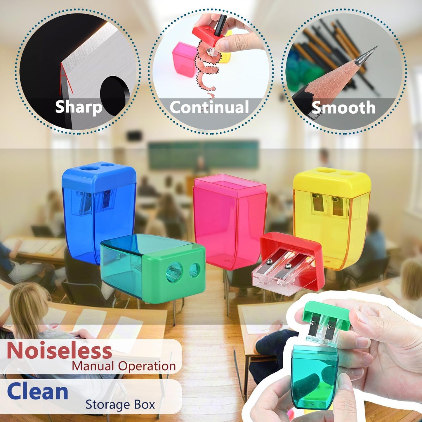 AUSTARK 4Pcs Pencil Sharpeners Manual for Kids Adults, Dual Hole Small Handheld Pencil Sharpener Bulk for Office School Home, Back to School Supplies