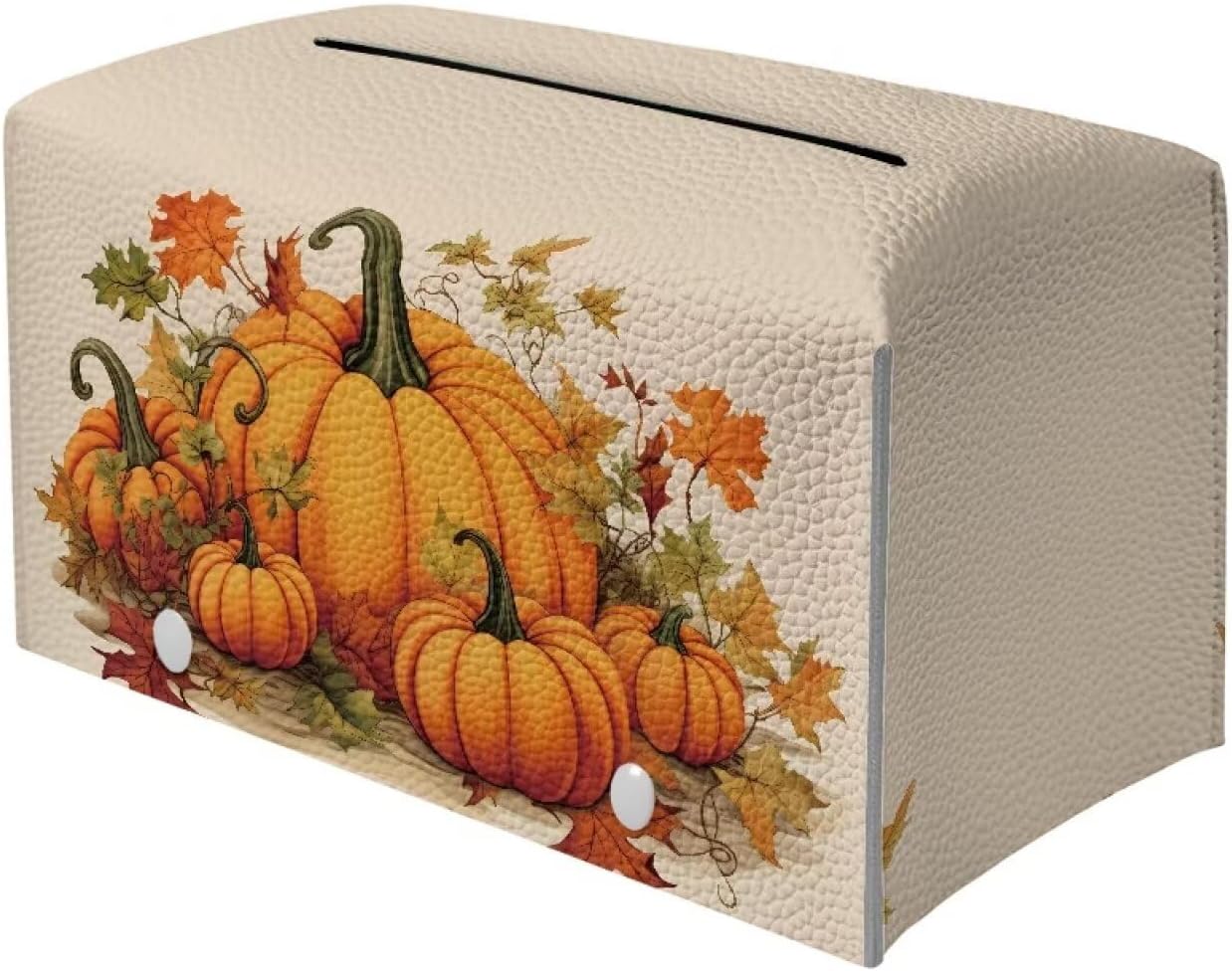 Fall Tissue Box Cover Rectangle with Storage Pumpkin Cute Design Tissue Box Covers Cube Tissue Box Holder for Car Bathroom Decoration Accessory Soft PU Leather