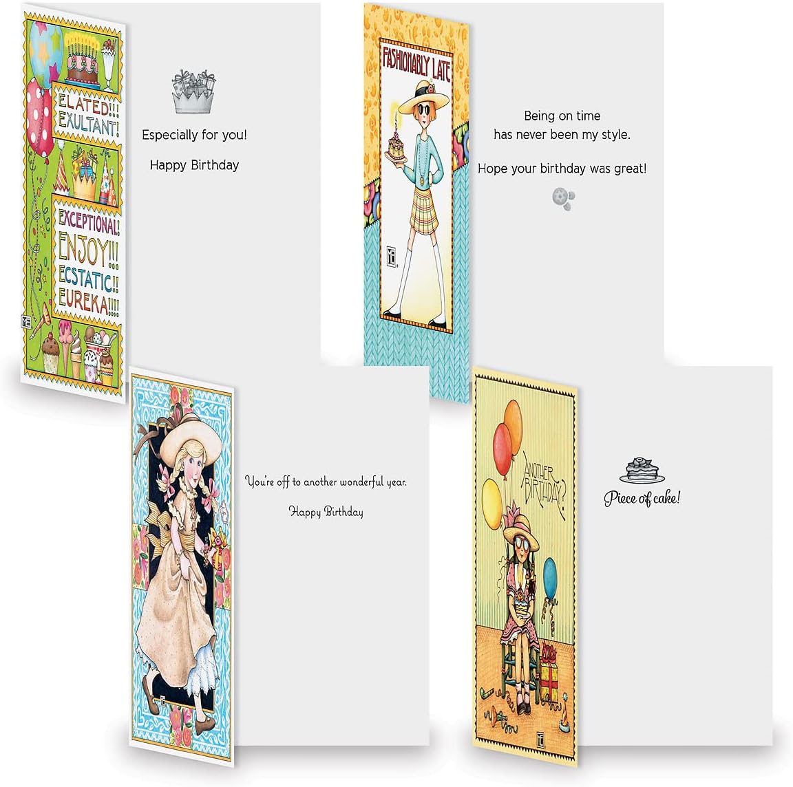 Current Mary Englebreit Happy Birthday Greeting Card Set - Value Pack of 20 Cards With White Envelopes, 10 Designs, Large 5" x 7" Assortment