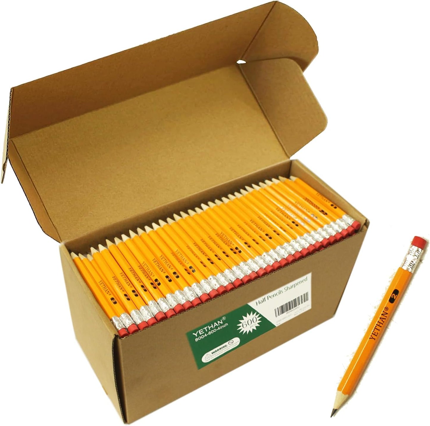 600Pcs Golf Pencils with Eraser Tops,Hexagon Wooden pencils, Pre Sharpened 2# HB Half Pencils for kids Golf Back to School Office 4" Mini 600 count/Box