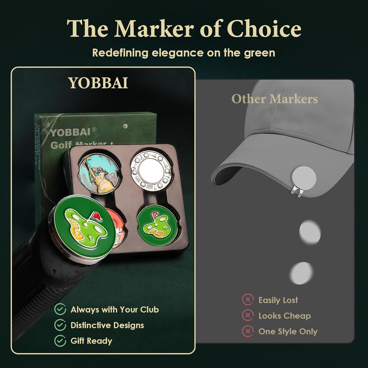 Golf Ball Marker Set with Magnetic Putter Grip Mount Golf Accessories for Men Women, Easy-to-Find Markers for Putting, Funny Golf Gifts, Unique Golf Gadgets for Golfer