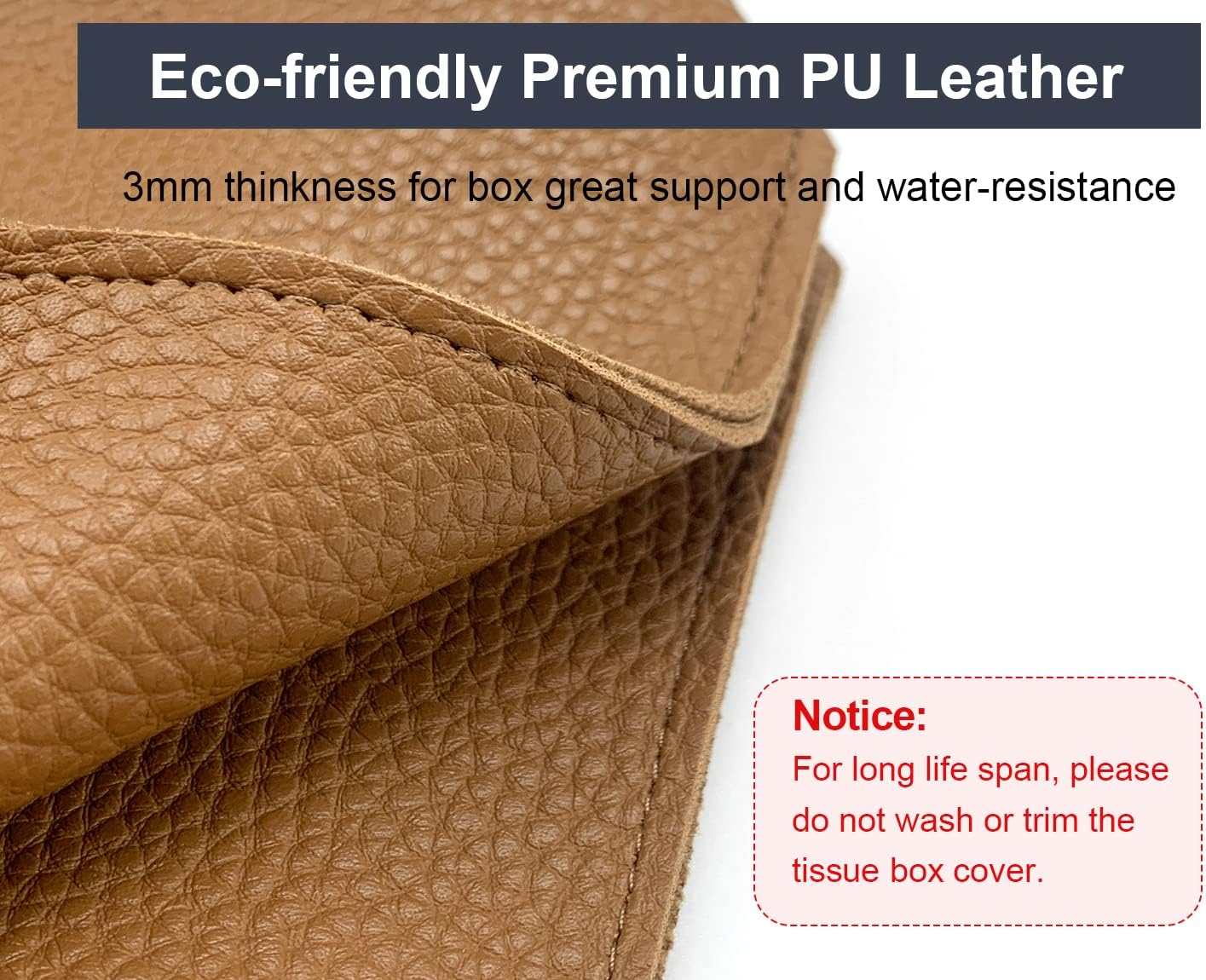 Tissue Box Cover 5X5X5'' PU Leather Tissue Holder Square Tissue Cube Box Organizer for Bathroom Vanity Countertop, Car, Night Stands, Office, Home, Kitchen (1Pack, Brown)