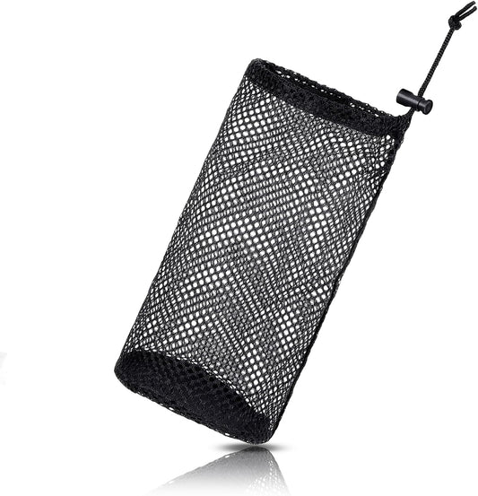 Black Nylon Mesh Golf Pouch, Golf Ball Storage Bag, Black Golfs Ball Bag, Carries 48-56 Golfs Balls, Multi-Purpose Net Pouch, With Locking Drawstring Closure
