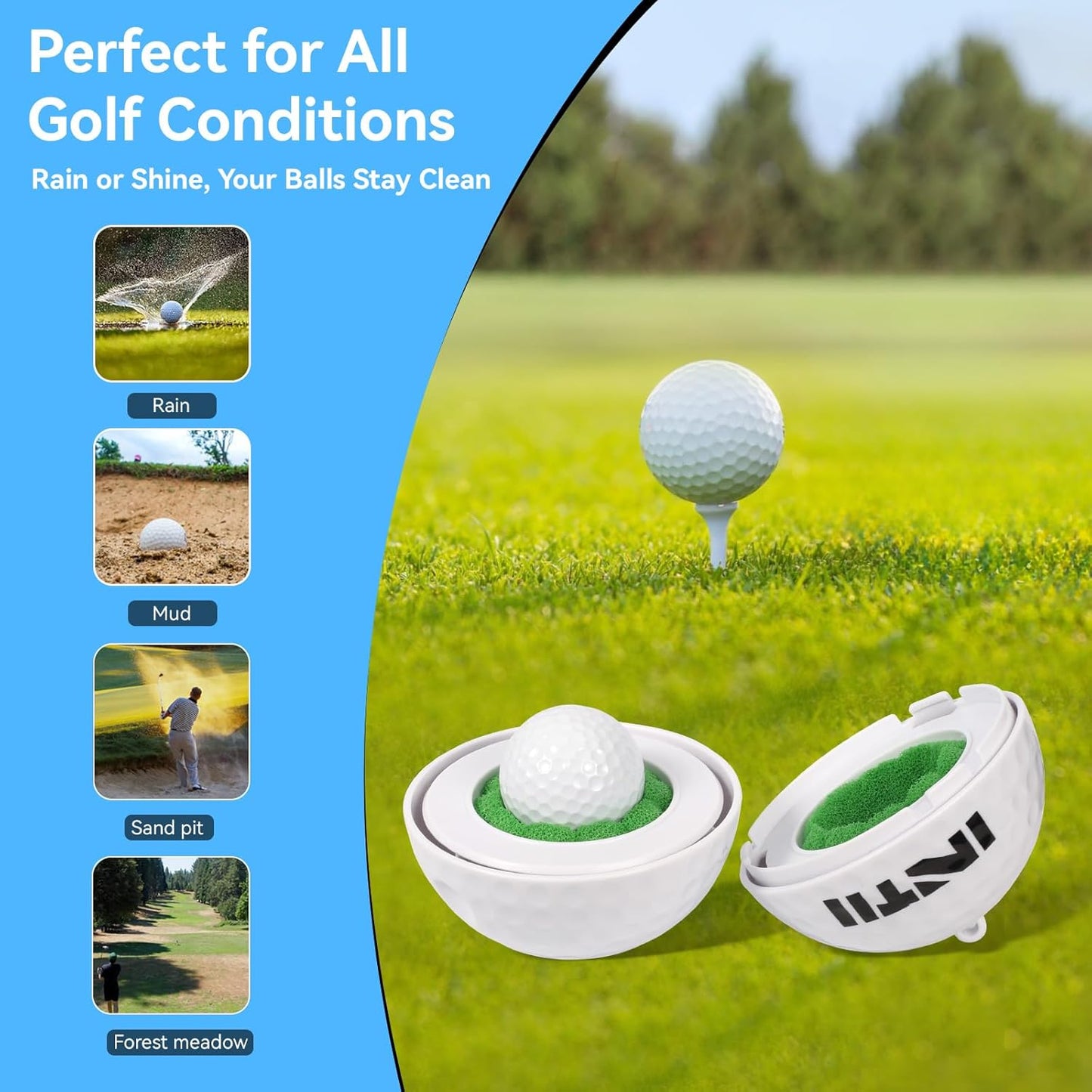Portable Golf Ball Cleaner More Lightweight, Home Golf Ball Washer for Bag & Cart, with Replaceable Sponges, Clip-On Design, Premium Golf Accessories Gift