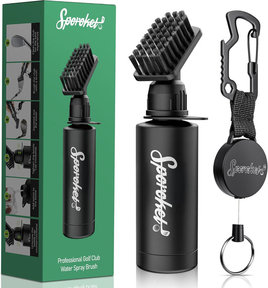 Pro Golf Club Brush Cleaner with Multi Purpose Heavy Duty Retractable Clamp and Squeeze Bottle for 4 oz of Water, Premium Golf Accessories for Men