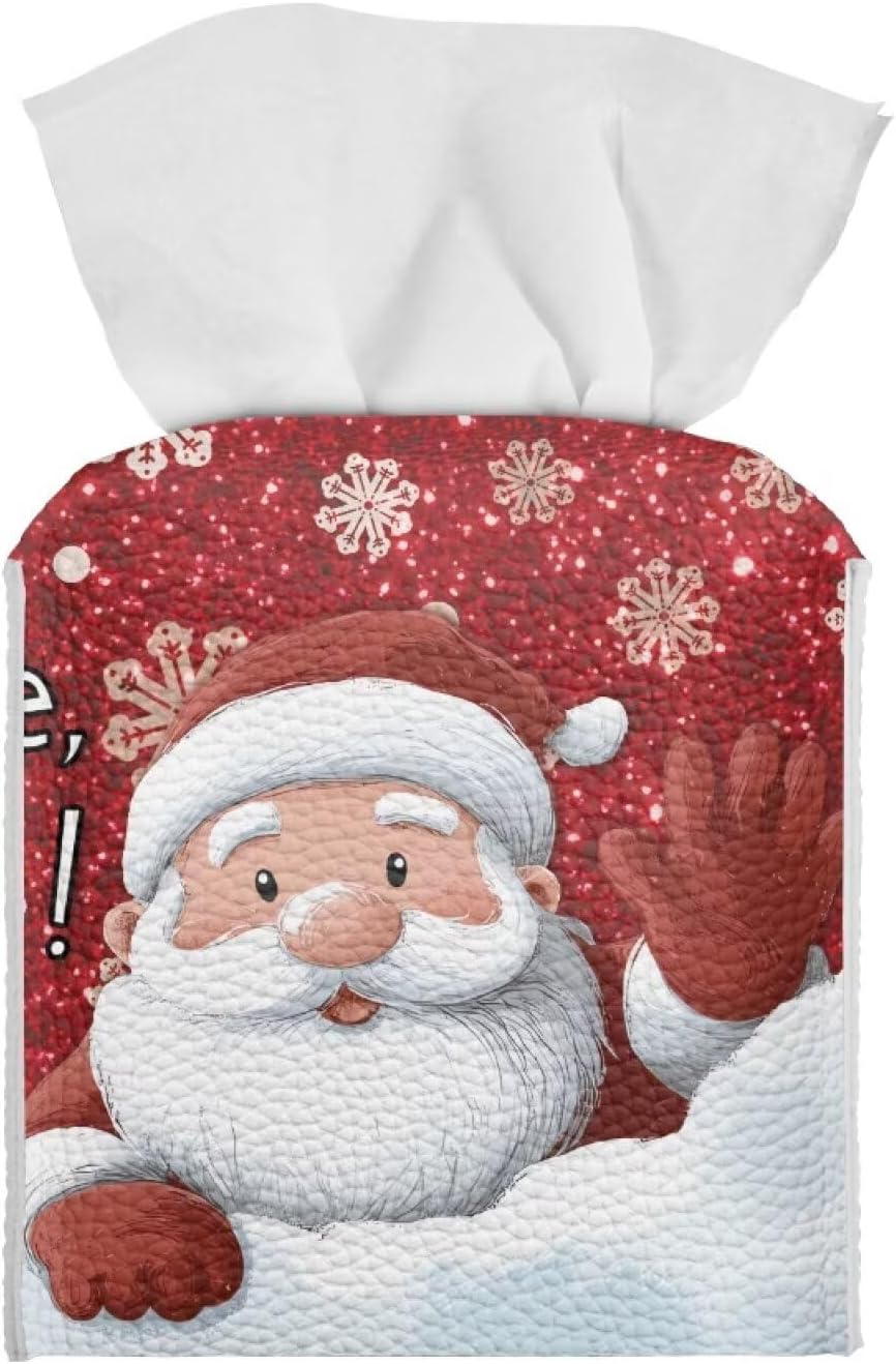 Christmas Tissue Box Cover Cute Santa Tissue Box Holder 5x5x5 inch Modern Home Decor Red Facial Paper Organizer Holder for Office Bedroom Car Bathroom