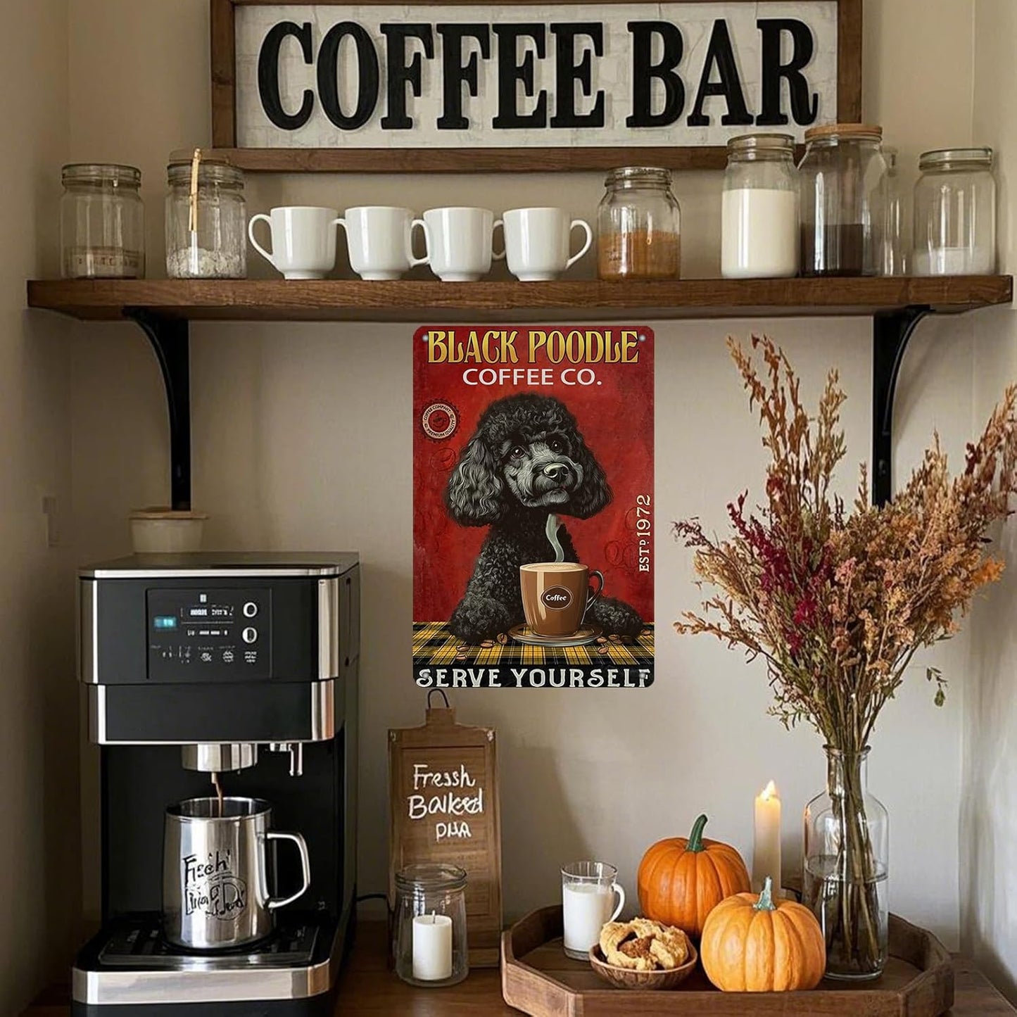 Retro Metal Tin Sign Coffee Company Black Poodle Sign For Outdoor & Indoor Wall Poster Home Bar Shop Decorations Coffee Vintage Sign Gift Poster 12x8 Inch