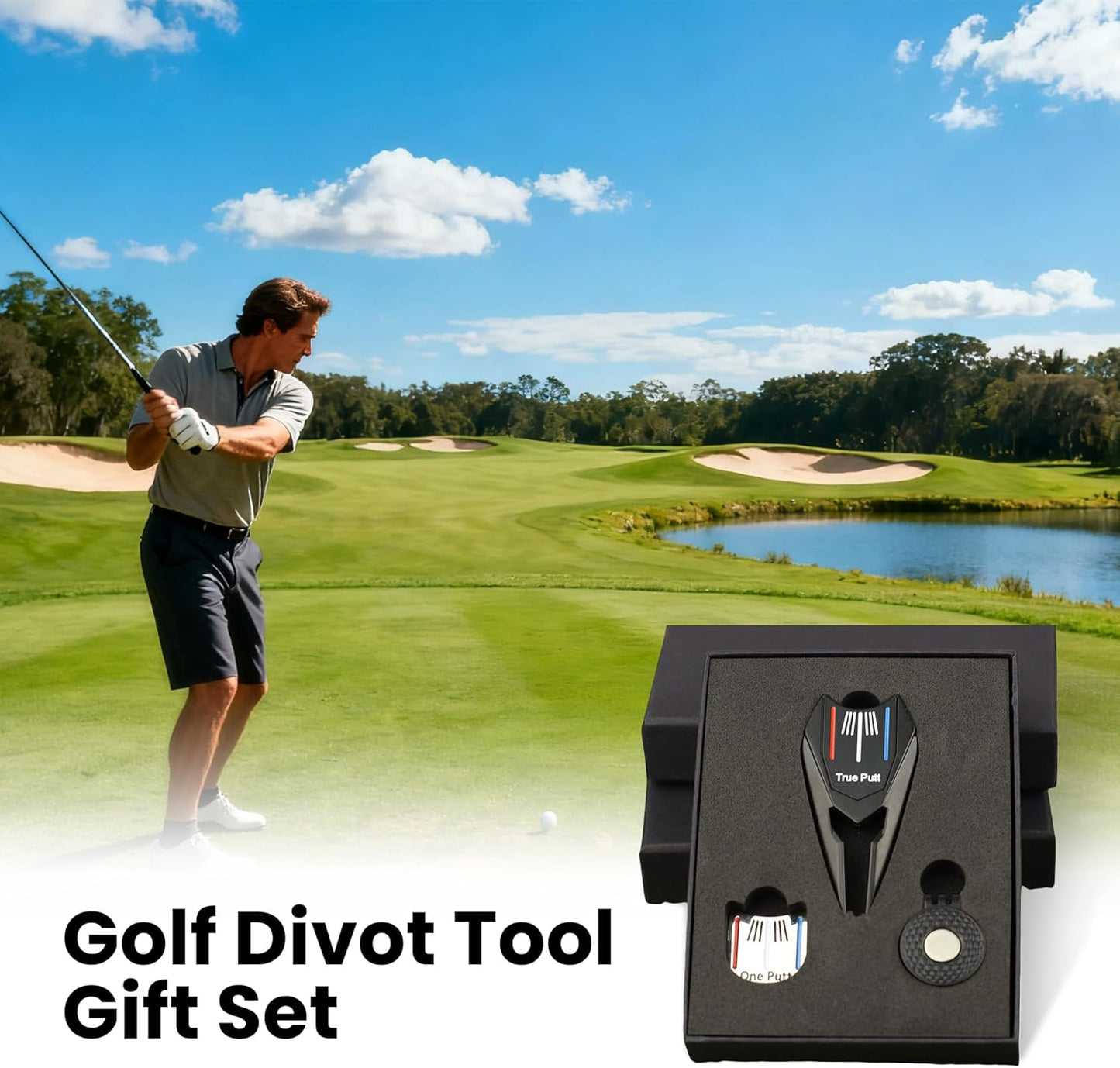 Multifunctional Golf Divot Repair Tool with Strong Magnetic Golf Ball Marker & Hat Clip, Metal Golf Ball Cleaner with Thin Tips, Suitable for Both Men and Women, and can be Used as a Gift