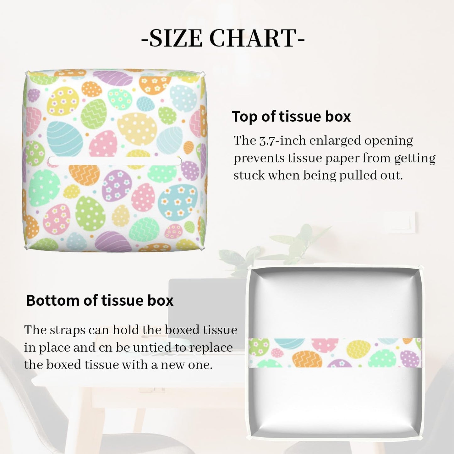 Tissue Box Cover Holder, Colored Easter Eggs PU Leather Square Tissue Box Cover Decorative Organizer for Bathroom Kitchen Bedroom Vanity Countertop Night Stands