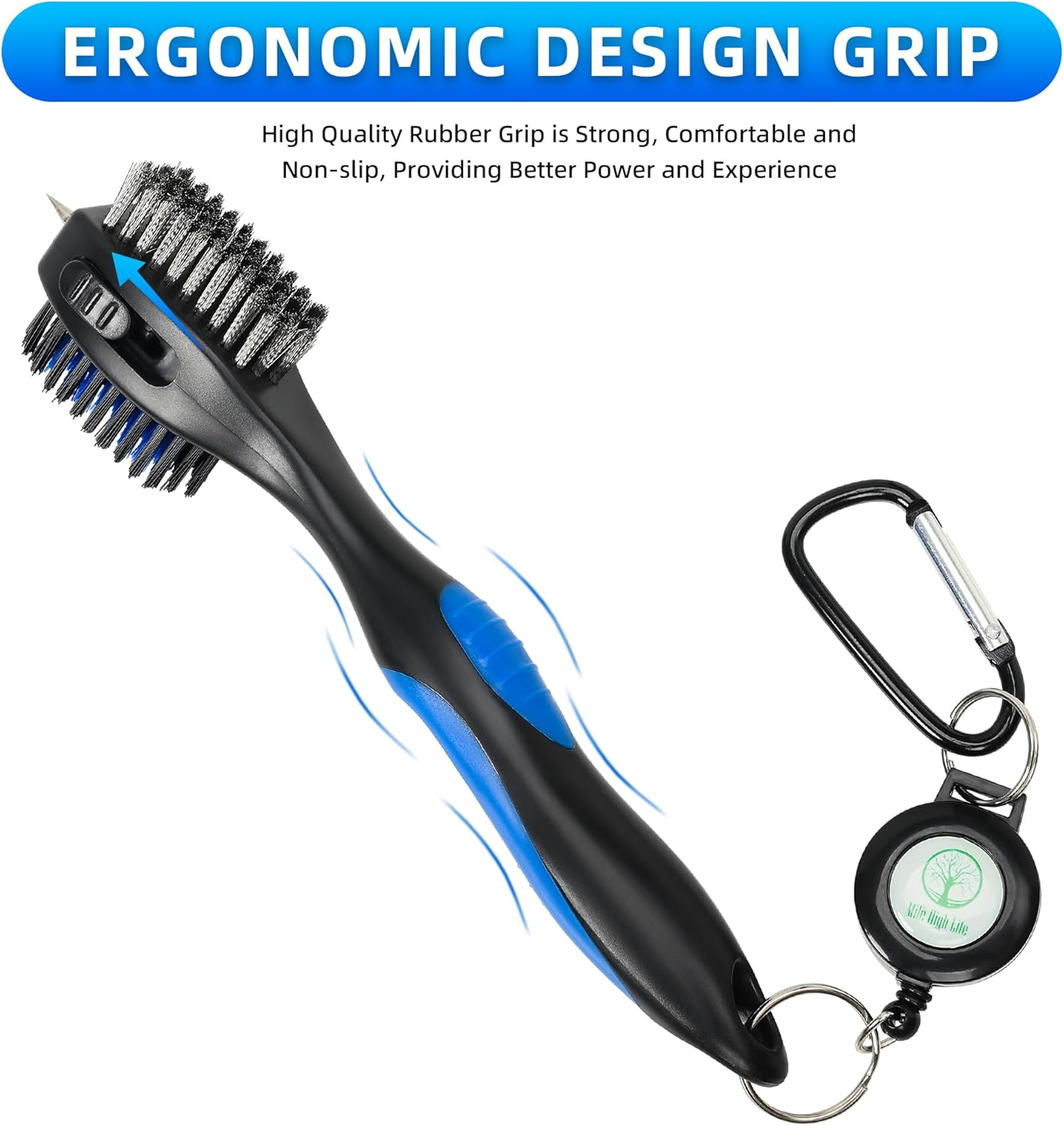 Mile High Life Golf Club Brush, Club Groove Cleaner with 2 Ft Retractable Extension Cord and Aluminum Carabiner, Golf Bag Accessories for Men and Women