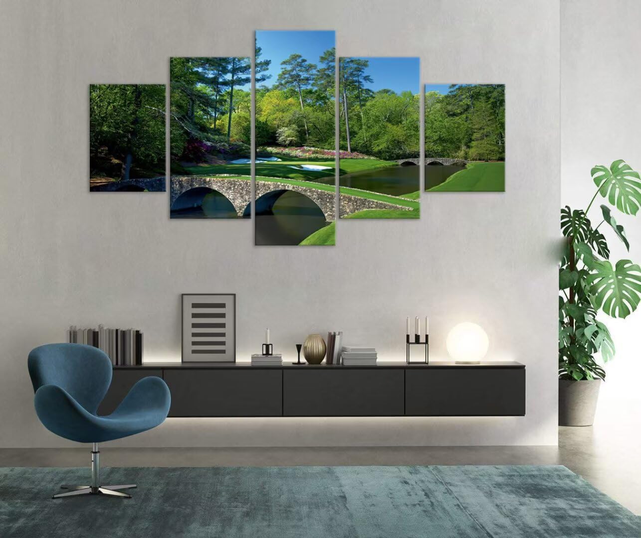 chenchenArt Augusta National Golf Course 12th Hole Wall Art Living Room Bedroom Bathroom Home Decorations Golf Course Pictures Posters Canvas Prints Modern Artwork Framed Ready to Hang(60''W x 40''H)