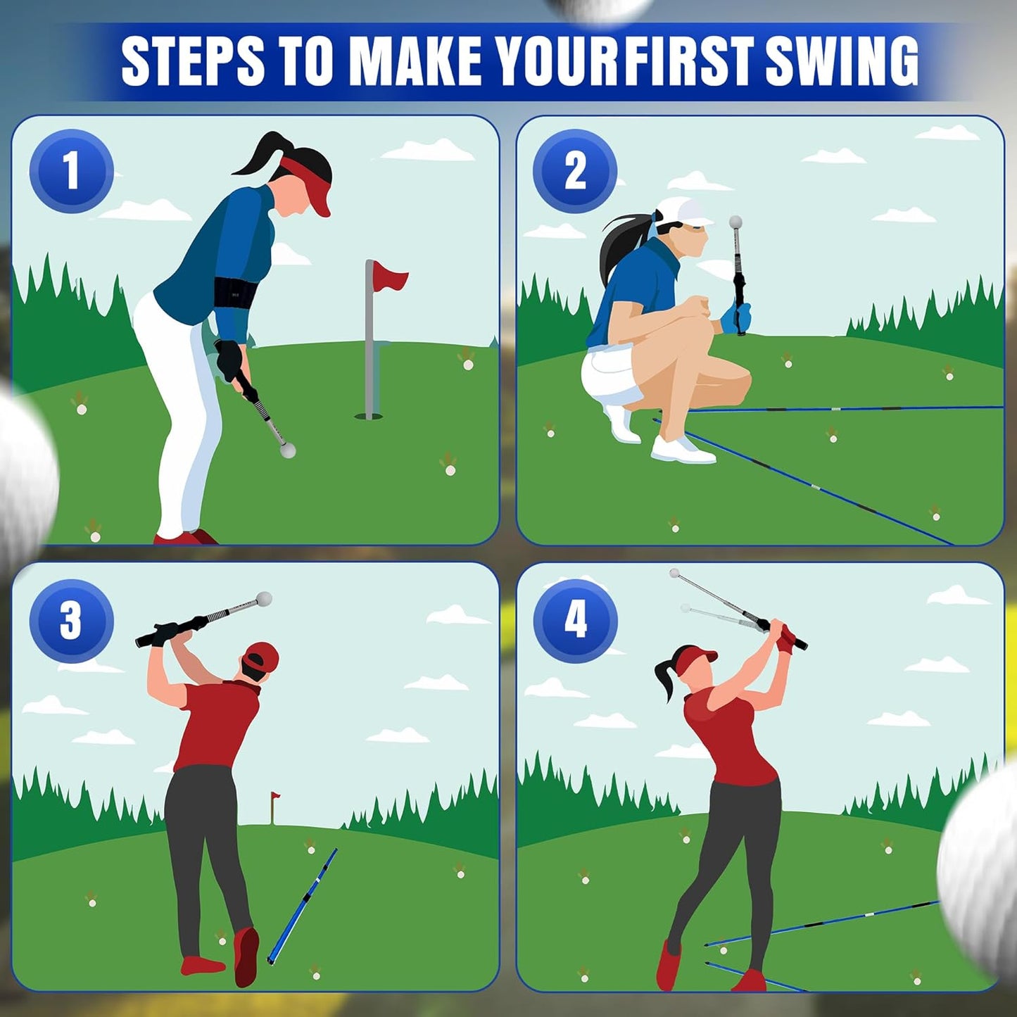 Mikani Retractable Golf Swing Training Aid - Click Stick Swing Training with Golf Grip Trainer | Golf Swing Trainer |Golf Alignment Sticks | Click Sound Tempo Training, Golf Accessories for Golfers