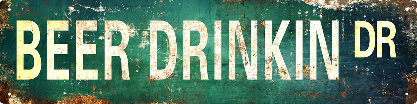 AWISZZZ Vintage Metal Tin Sign Retro Beer Drinkin Dr Signs Stylish Wall Art Plaques for Home Decor Bathroom Kitchen House and Gothic Wall Decor or as a Unique Poster 16x4 in
