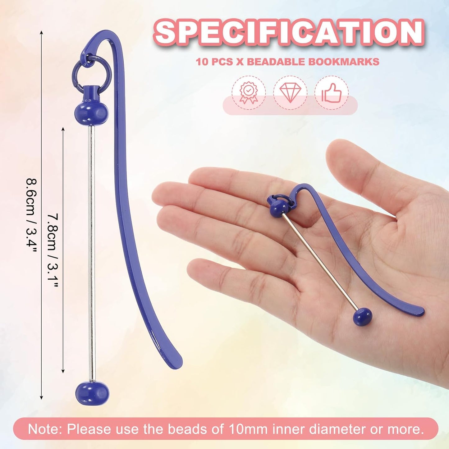 PATIKIL Beadable Bookmarks, 10 Pcs Beaded Bookmark DIY Metal Blank Bar Bulk for Bookmark DIY Making Craft, Beading Pendant Charm, Dark Blue