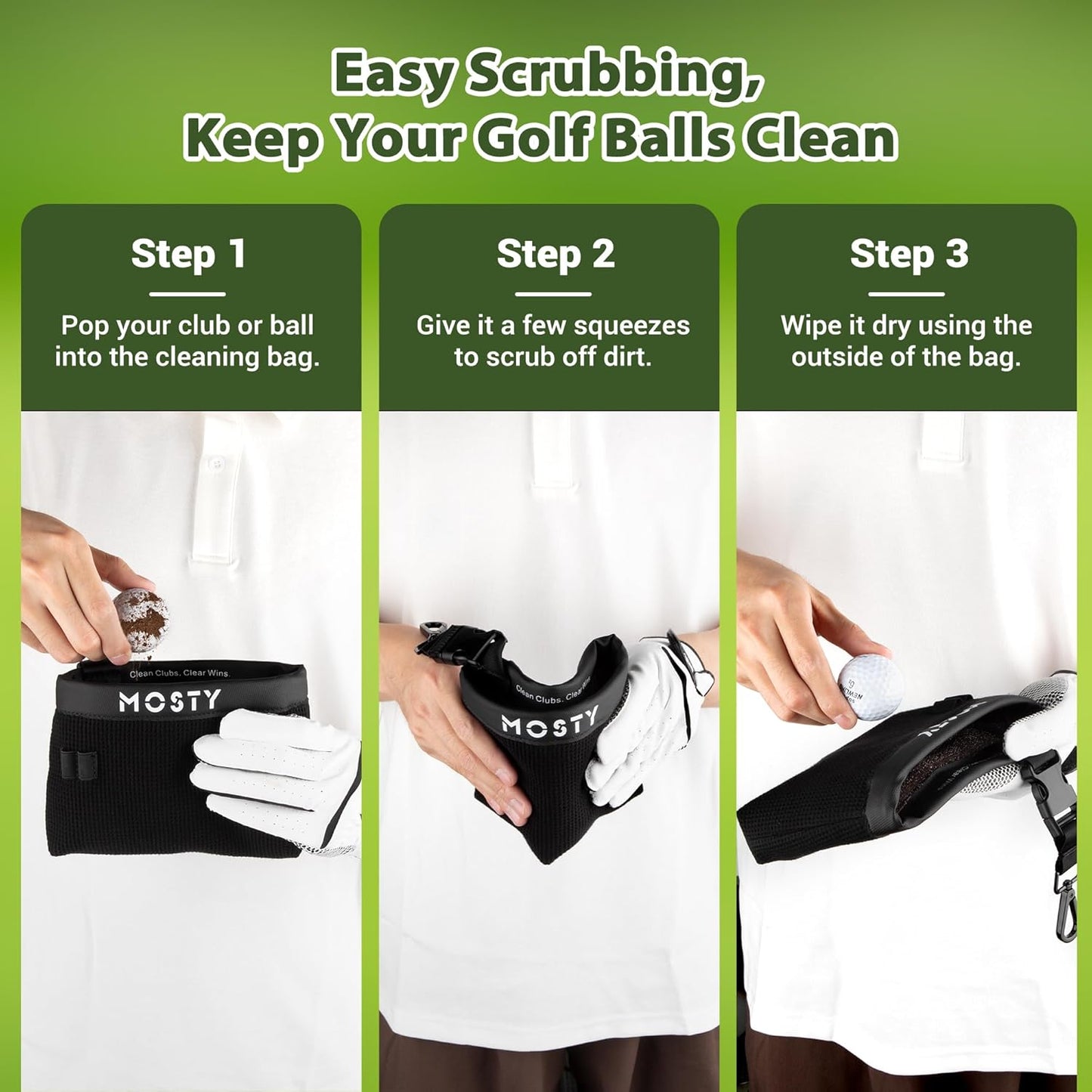 Golf Club & Ball Cleaner Bag,Durable Golf Club Cleaning Kit and Ball Washer Pouch,Club Cleaner for Golf Bag, Golf Gifts for Men Women Golfers Him Unique, Essential Golf Accessories(Microfiber Pro)