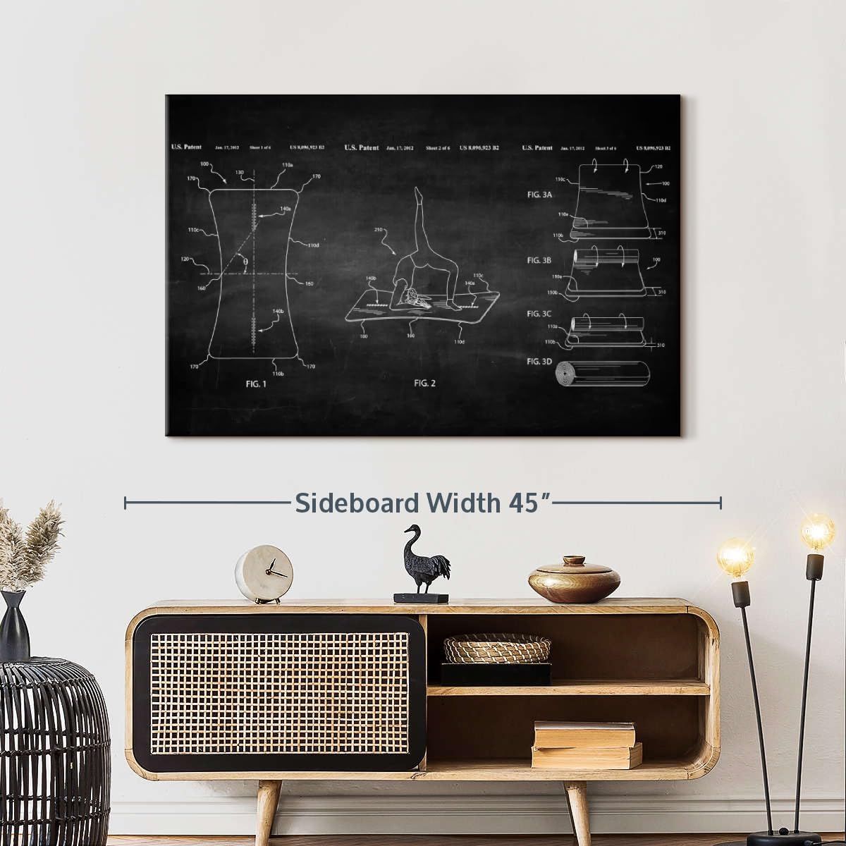 ElephantStock Exercise Mat BW Patent Wall Art - Horizontal Wrapped Canvas - 1-Piece Living Room Wall Decor - Digital Art Patent Canvas Print - Black and White Decor - 39" X 26"