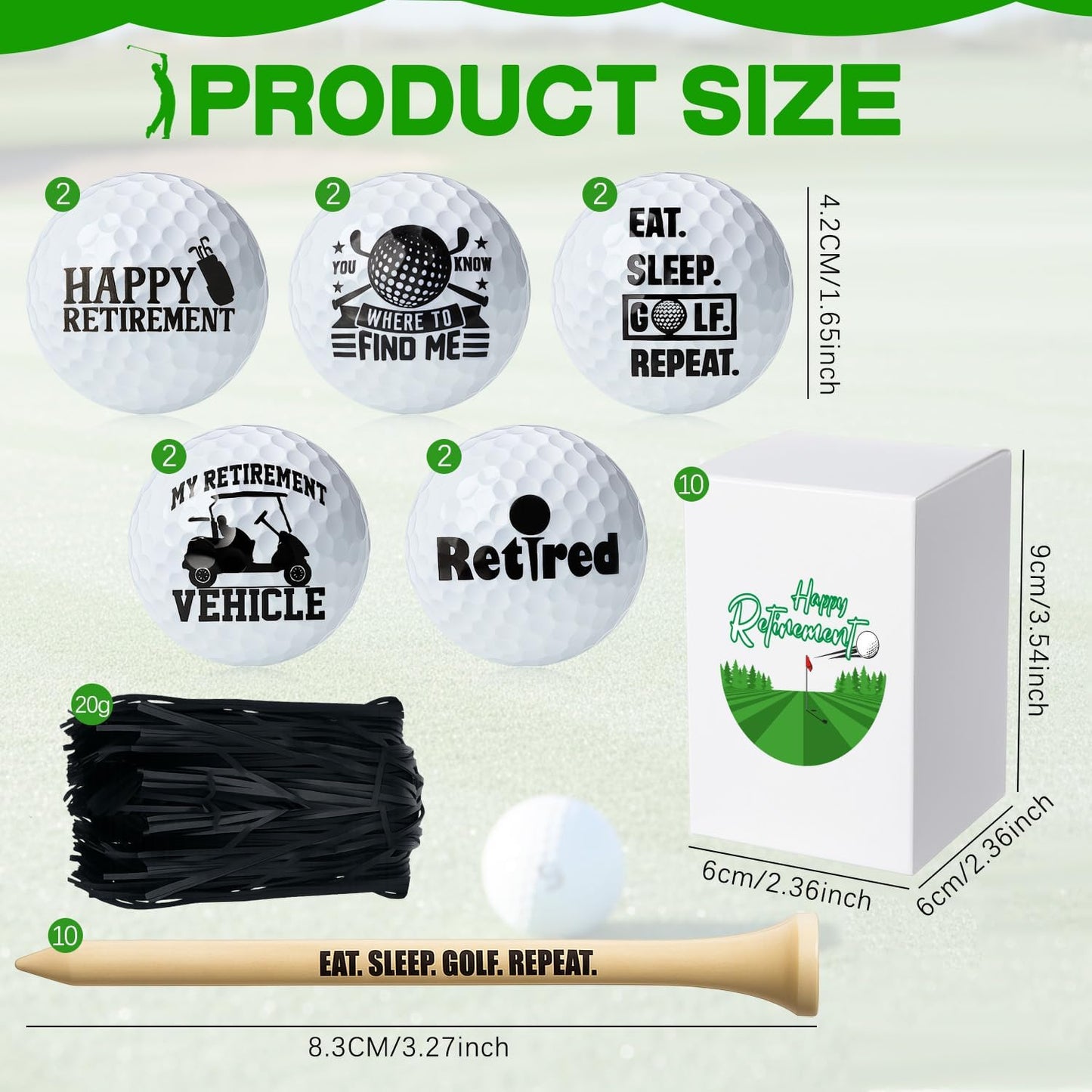 LaRandom 10 Sets Retirement Gifts for Men Women Golf Retirement Gift Set Funny Golf Balls, Tees and Gift Box for Dad Coworkers Golfers Husband