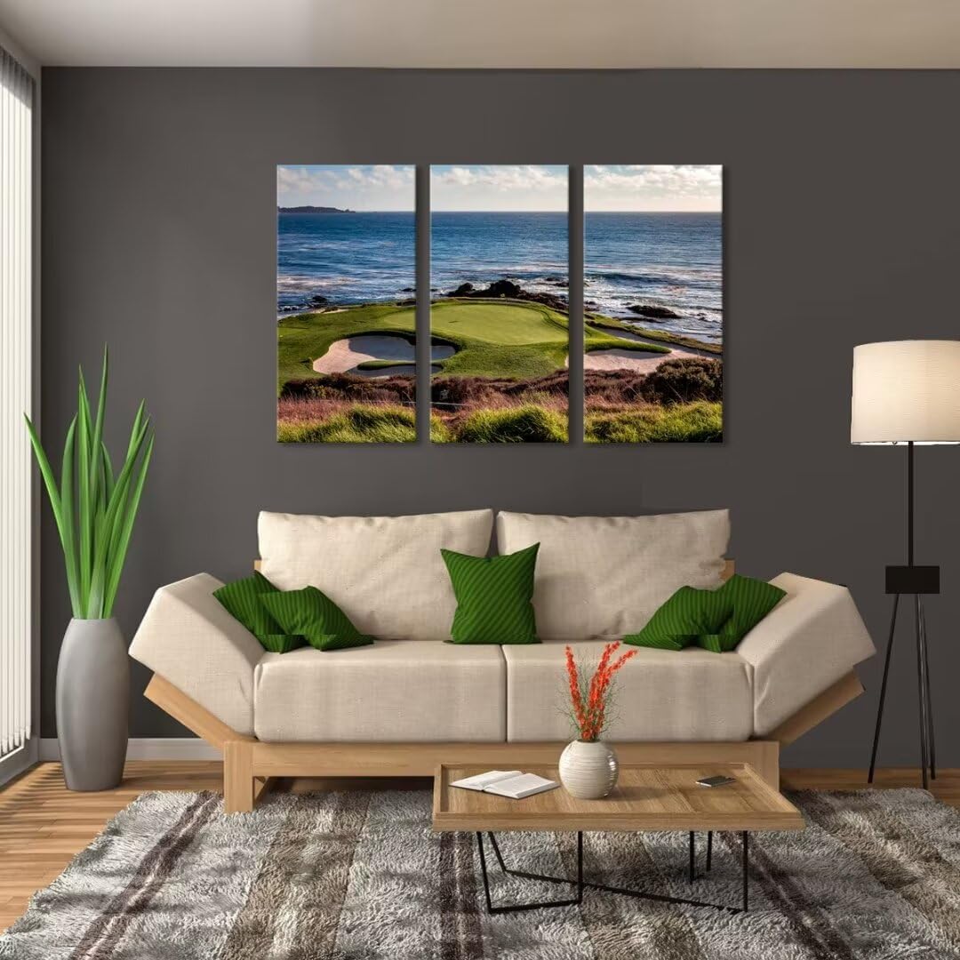 California Coastline Golf Course Wall Art for Living Room Bedroom Bathroom Home Decorations Golf Course Pictures Posters Framed Artwork Canvas Prints Ready to Hang(12''W x 24''H x3)