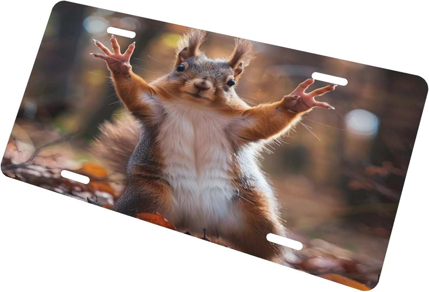 Funny Squirrel Fall License Plate Funny Aluminum Front License Plates Decorative Waterproof Rust-Free Metal Car Plate Covers for Women Men Car Tag Accessories fit Truck SUV Rv 12 X 6 Inch