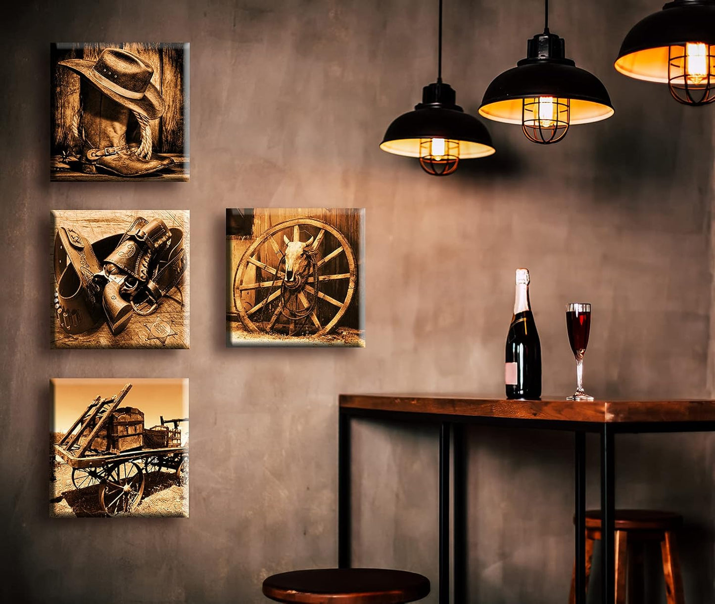 DJSYLIFE Western Decor Cowboy Wall Art for Men's Bedroom Office Canvas Printed Poster Home Decoration Artwork 12" Wx12 Hx4