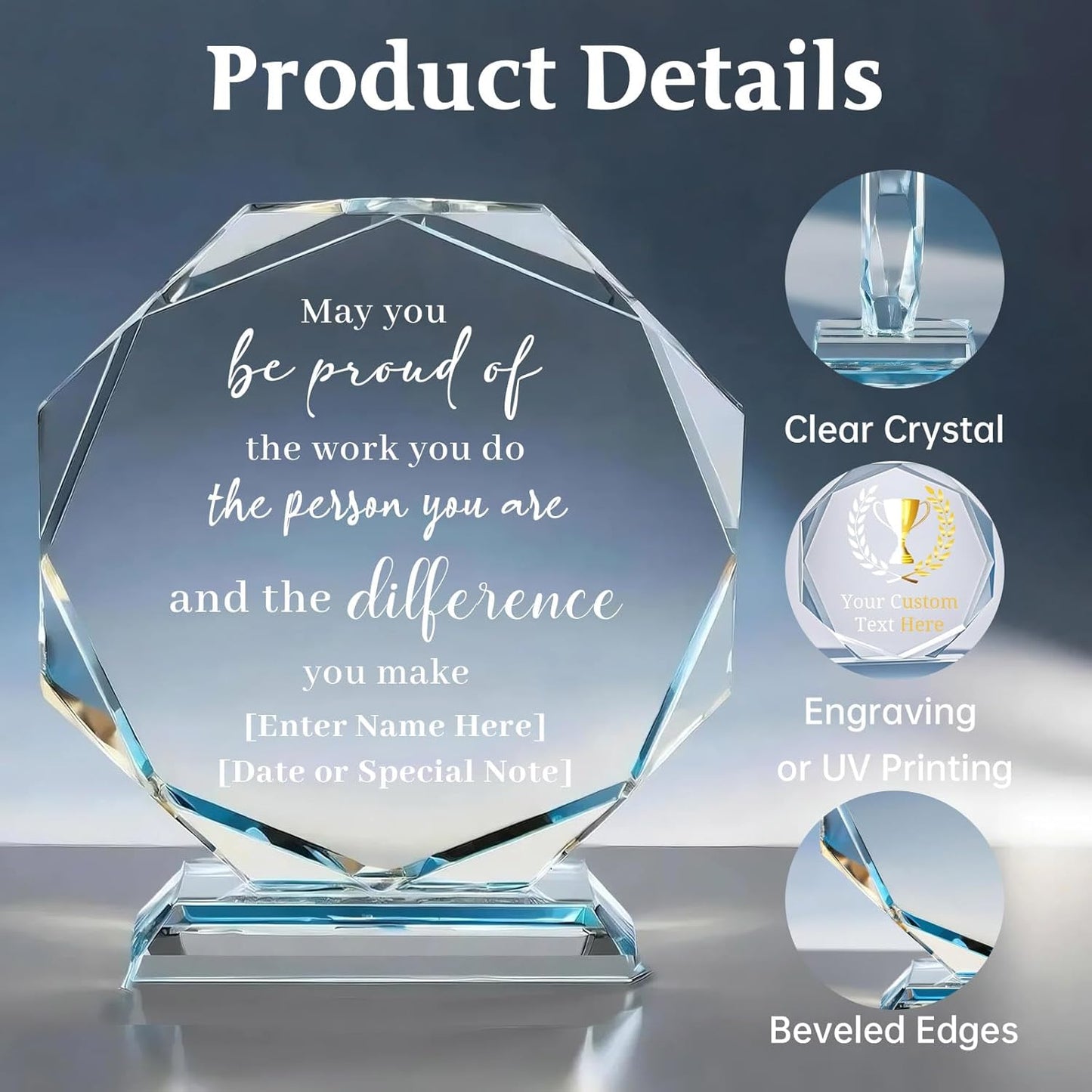 Personalized Trophy Award - Custom Crystal Awards and Trophies - Plaques Personalized Engraved - Thank You Gifts - Employee Appreciation Gifts for Cowokers, Recognition, Sports